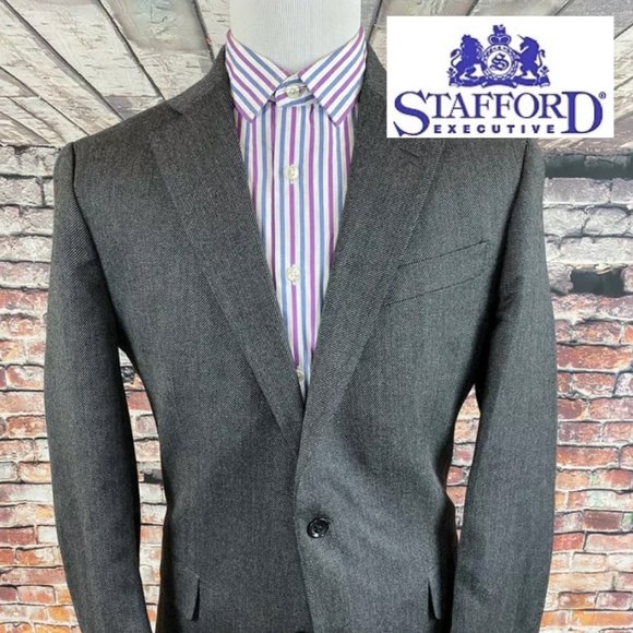 Stafford Signature Classic Fit Grey Tweed Blazer - Picture 1 of 7